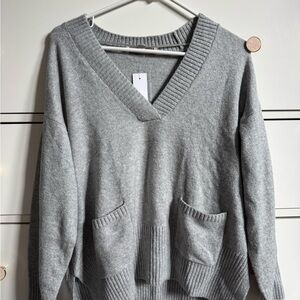 LOFT Heather Gray V-Neck Sweater